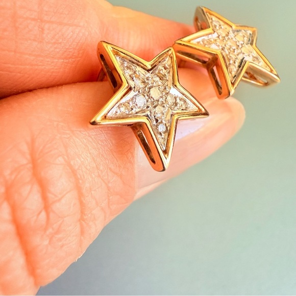 14k Gold Natural Diamond Pave Star Stud Earrings STUNNING!!